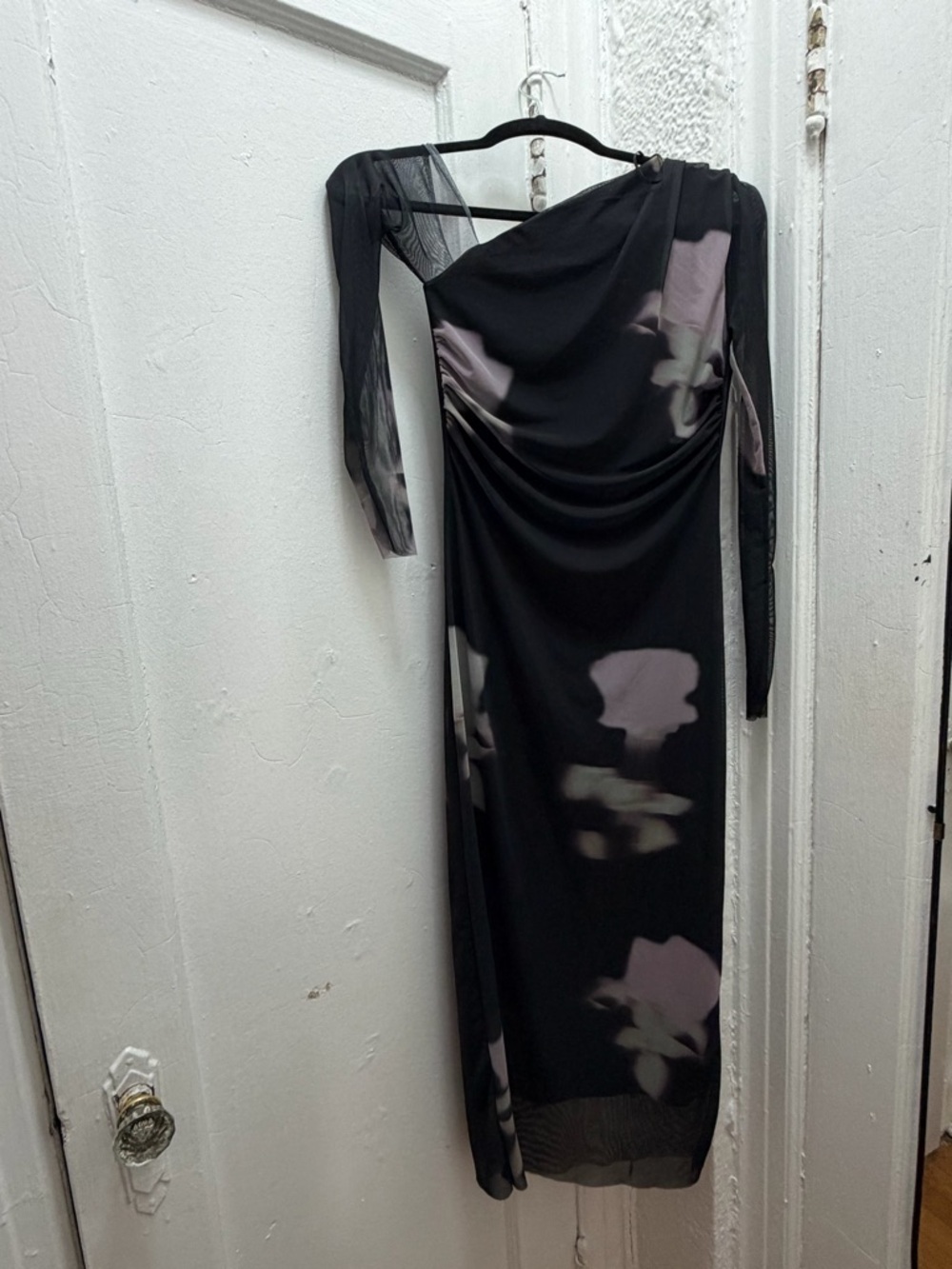 Black Floral One-Shoulder Evening Dress